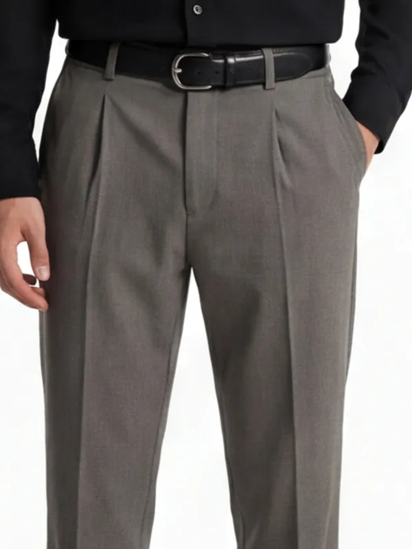 Highlander Men Grey Slim Fit Solid Formal Trouser
