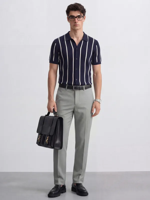 Highlander Men Grey Slim Fit Solid Formal Trouser