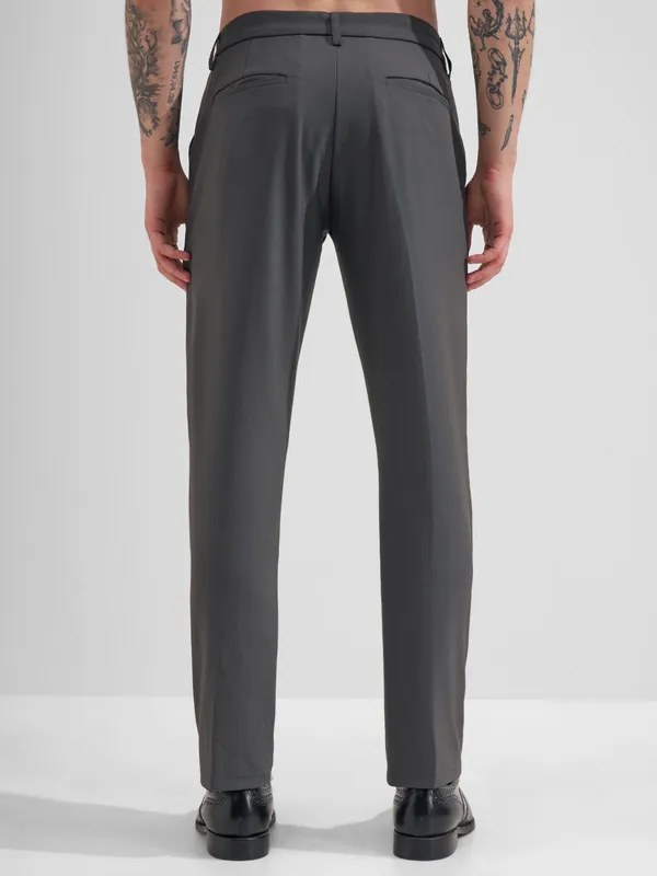 Highlander Men Charcoal Slim Fit Solid Formal Trouser