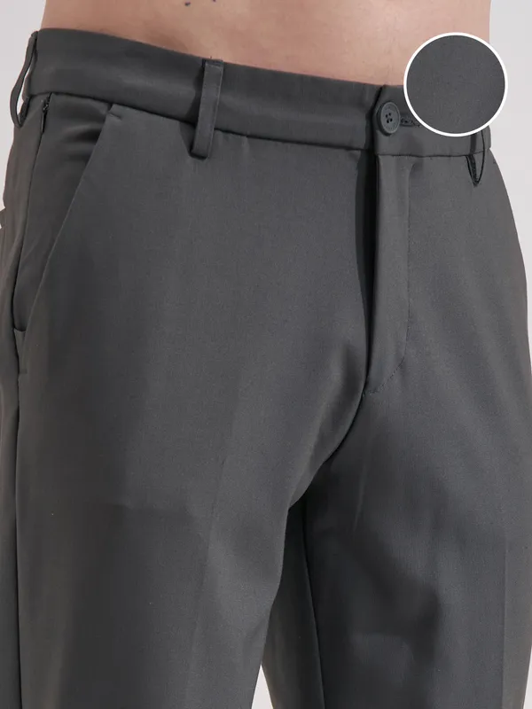 Highlander Men Charcoal Slim Fit Solid Formal Trouser