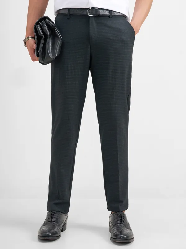 Highlander Men Black Slim Fit Checked Formal Trouser