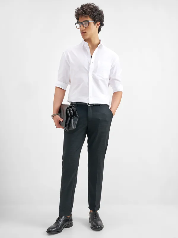 Highlander Men Black Slim Fit Checked Formal Trouser