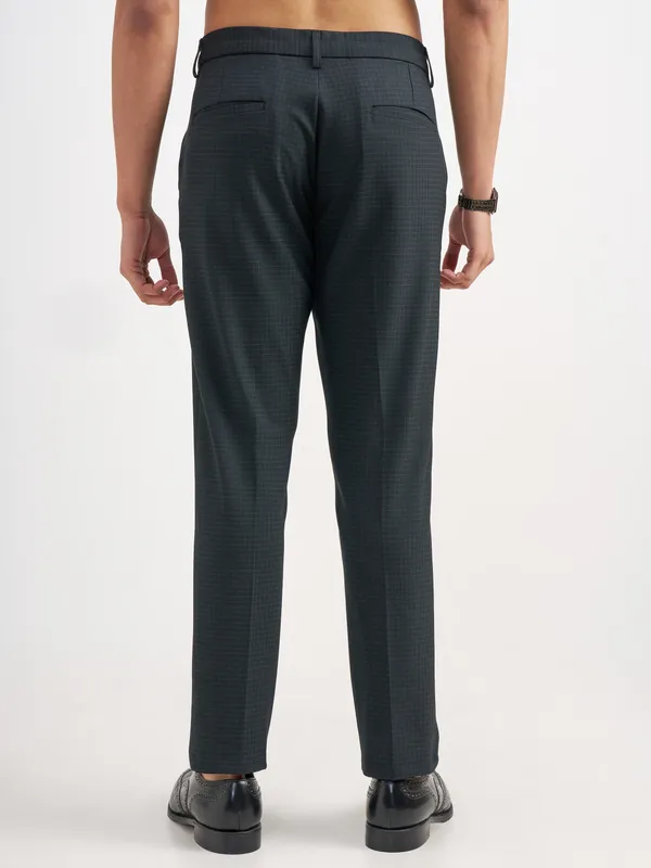 Highlander Men Black Slim Fit Checked Formal Trouser