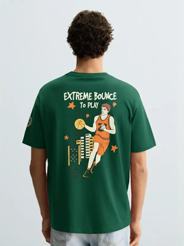 Highlander Men Green Printed Round Neck Oversized Fit T-Shirt