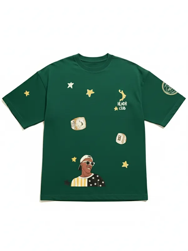 Highlander Men Green Printed Round Neck Oversized Fit T-Shirt