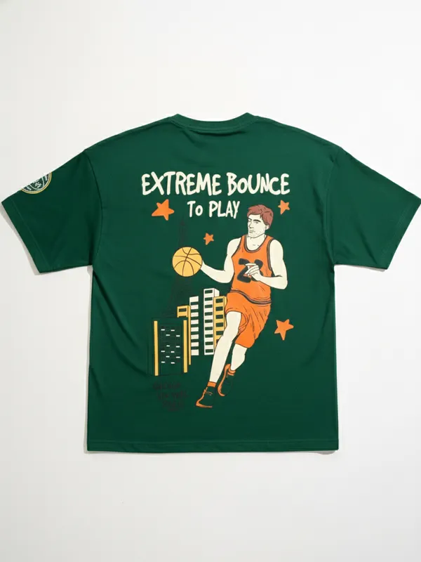 Highlander Men Green Printed Round Neck Oversized Fit T-Shirt