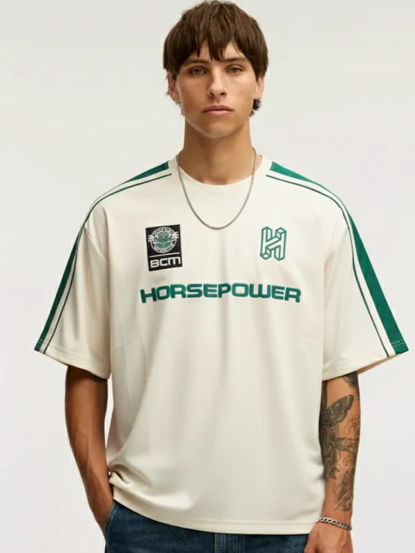 Highlander Men Cream Printed Round Neck Oversized Fit T-Shirt