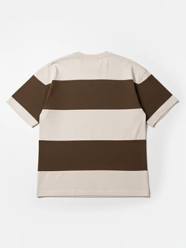 Highlander Men Cream Colourblocked Round Neck Oversized Fit T-Shirt