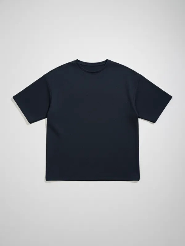 Highlander Men Navy Blue Self Design Round Neck Oversized Fit T-Shirt