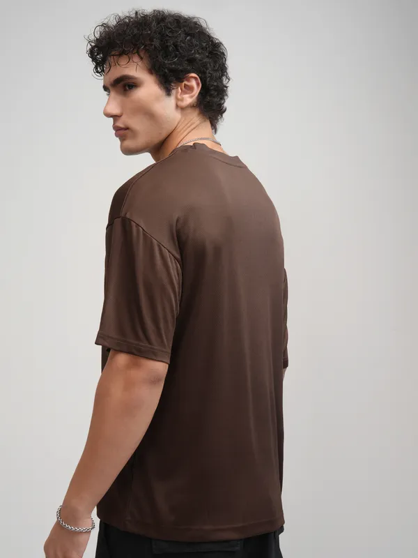 Highlander Men Brown Printed Round Neck Oversized Fit T-Shirt