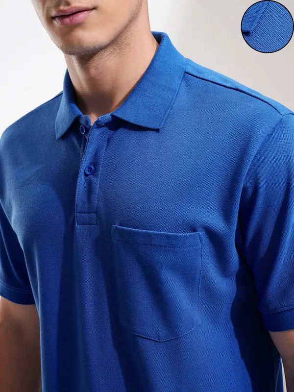 Highlander Men Blue Solid Polo Collar T-Shirt