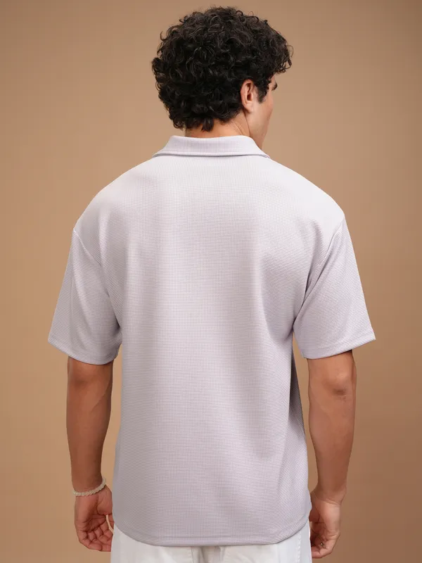 Highlander Men Mauve Self Design Polo Collar T-Shirt