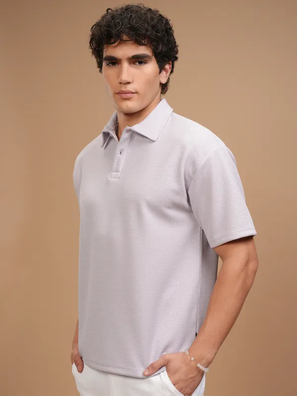 Highlander Men Mauve Self Design Polo Collar T-Shirt