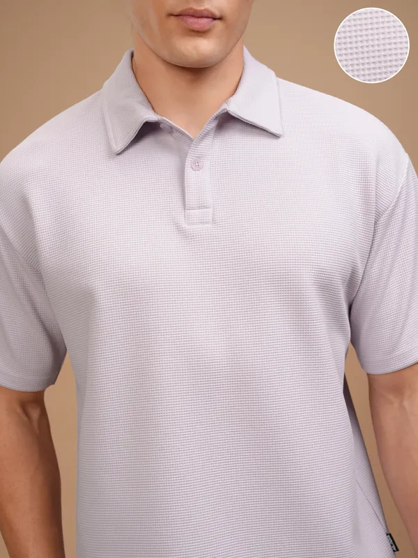 Highlander Men Mauve Self Design Polo Collar T-Shirt