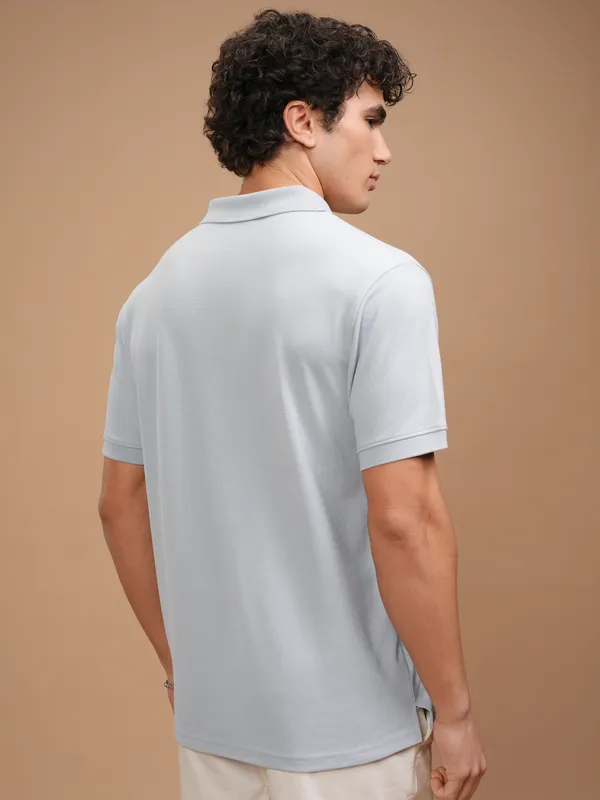 Highlander Men Grey Solid Polo Collar T-Shirt