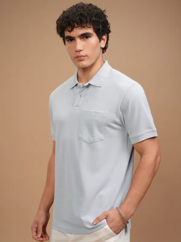 Highlander Men Grey Solid Polo Collar T-Shirt