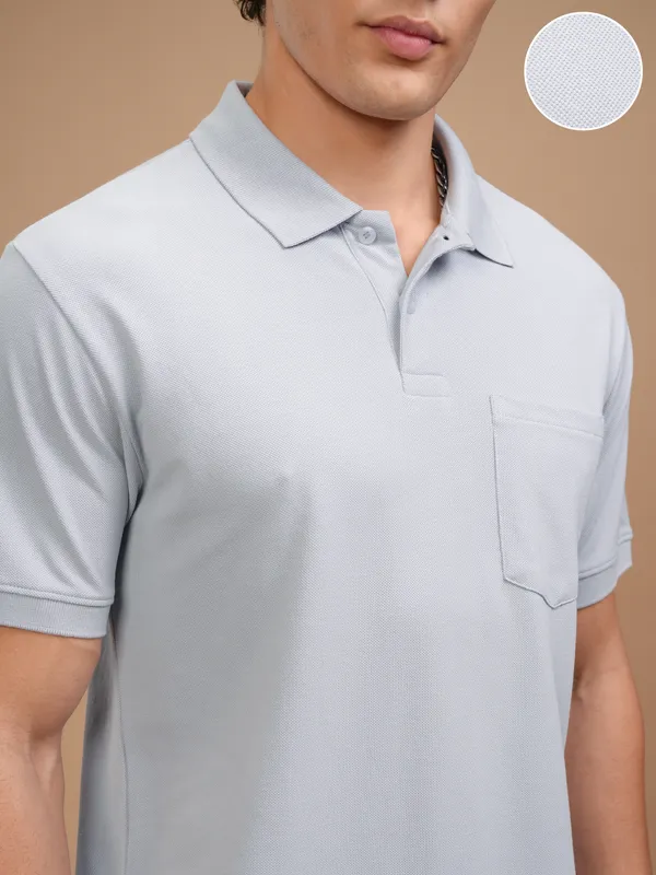 Highlander Men Grey Solid Polo Collar T-Shirt