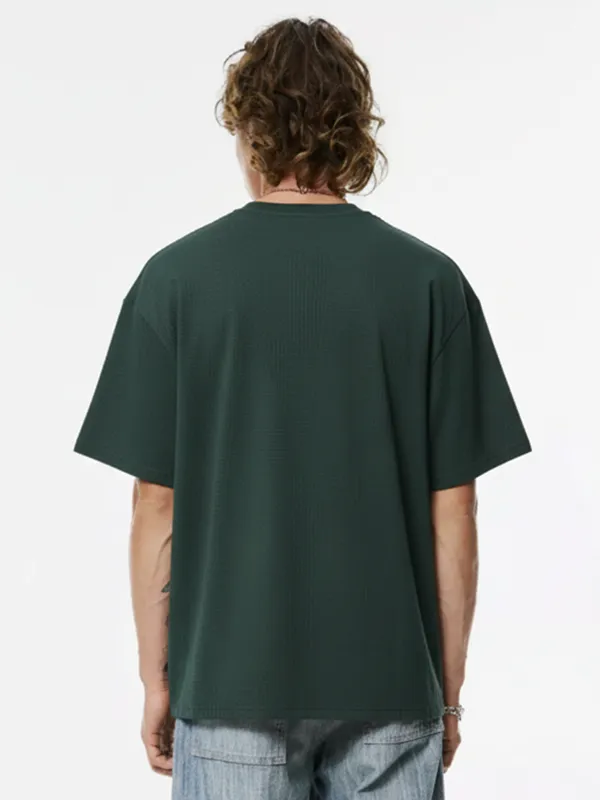 Highlander Men Teal Self Design Round Neck Oversized Fit T-Shirt