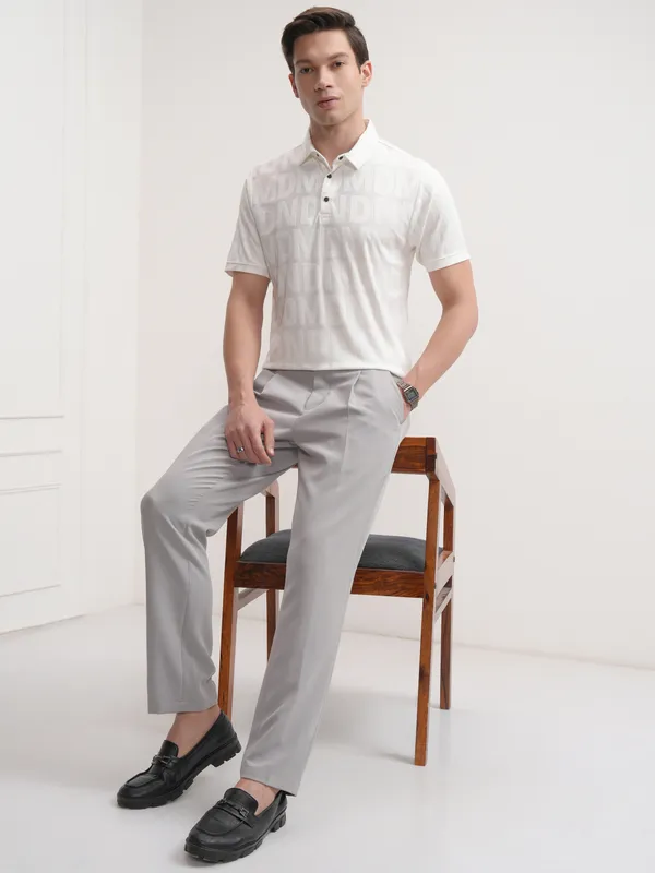 Highlander Men White Printed Polo Collar T-Shirt