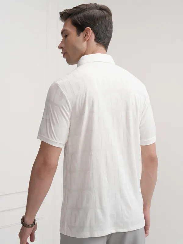 Highlander Men White Printed Polo Collar T-Shirt