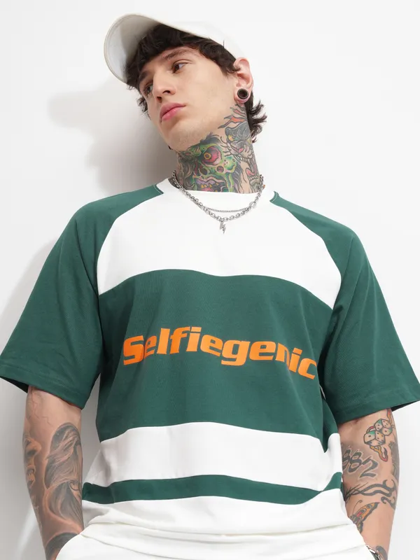 Highlander Men White Printed Round Neck Oversized Fit T-Shirt