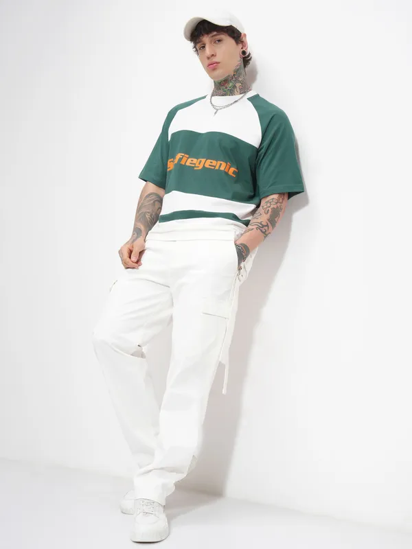 Highlander Men White Printed Round Neck Oversized Fit T-Shirt