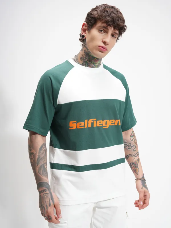 Highlander Men White Printed Round Neck Oversized Fit T-Shirt