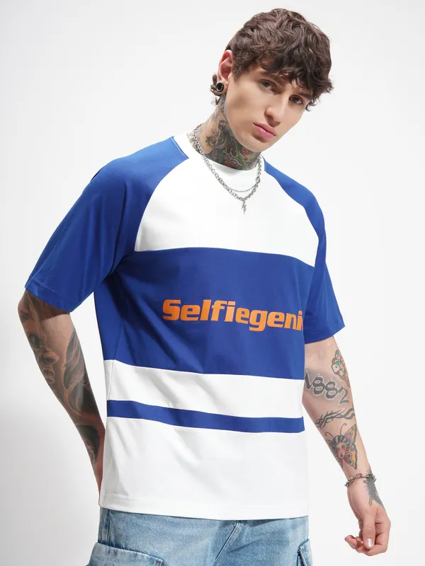 Highlander Men White Printed Round Neck Oversized Fit T-Shirt