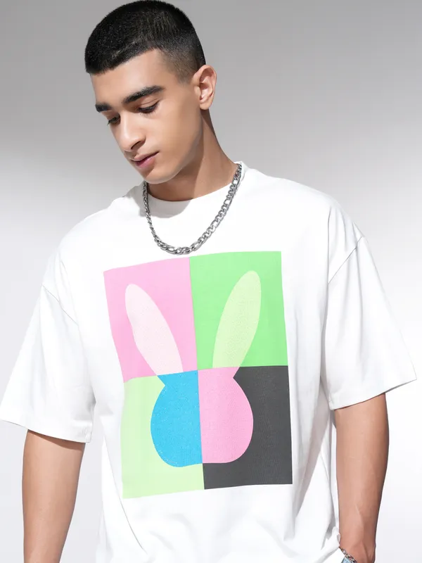 Men Printed Round Neck Oversized Fit T-Shirt