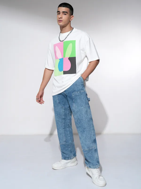 Men Printed Round Neck Oversized Fit T-Shirt