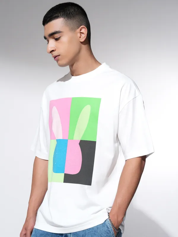 Men Printed Round Neck Oversized Fit T-Shirt
