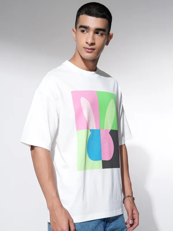 Men Printed Round Neck Oversized Fit T-Shirt
