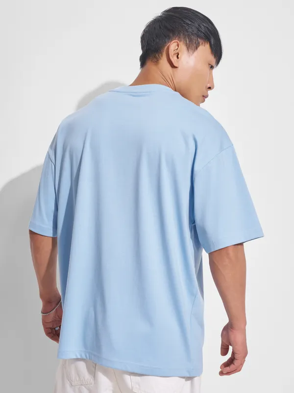 Highlander Men Blue Printed Round Neck Oversized Fit T-Shirt