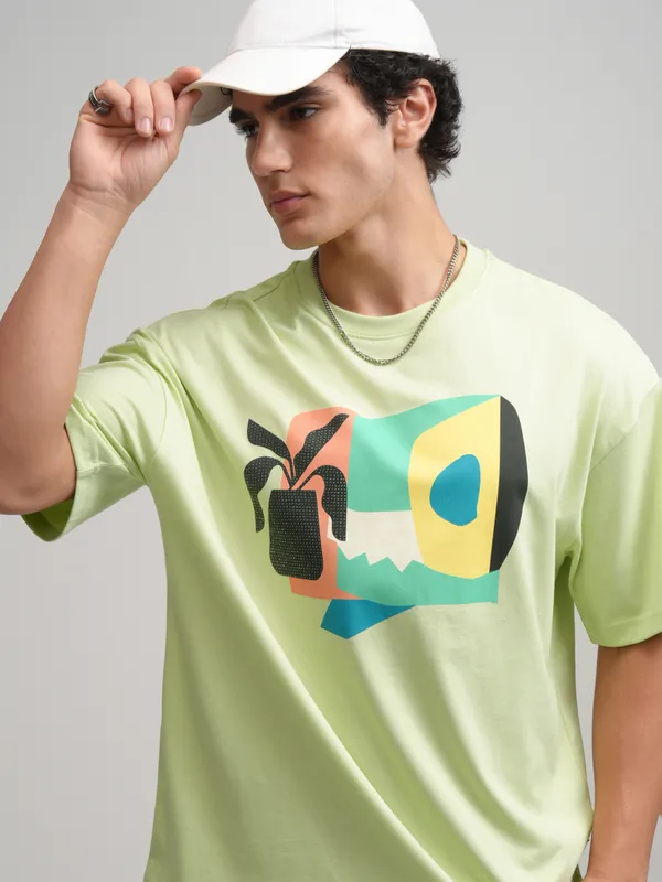 Men Printed Round Neck Oversized Fit T-Shirt