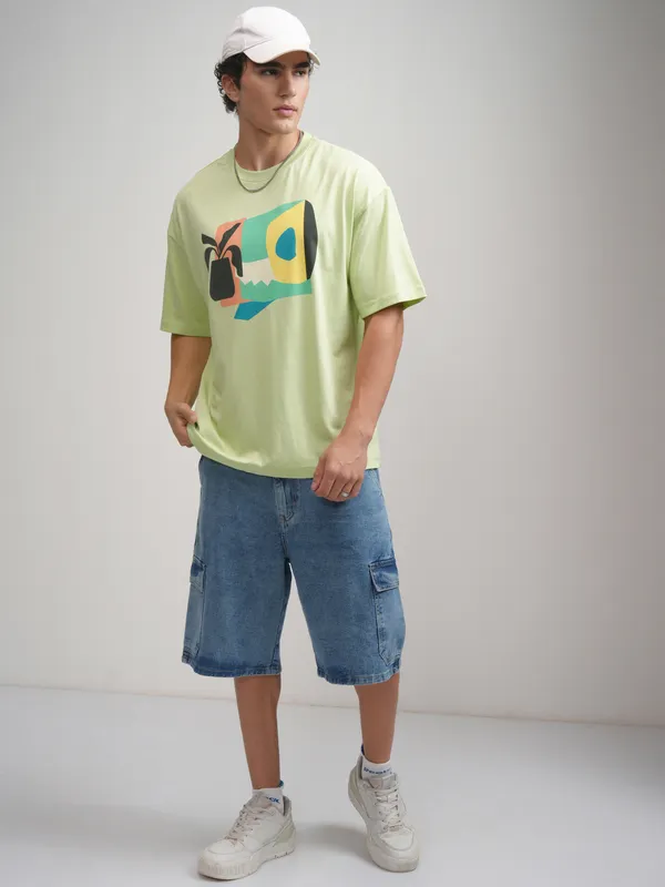 Men Printed Round Neck Oversized Fit T-Shirt