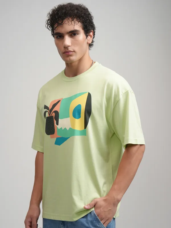 Men Printed Round Neck Oversized Fit T-Shirt