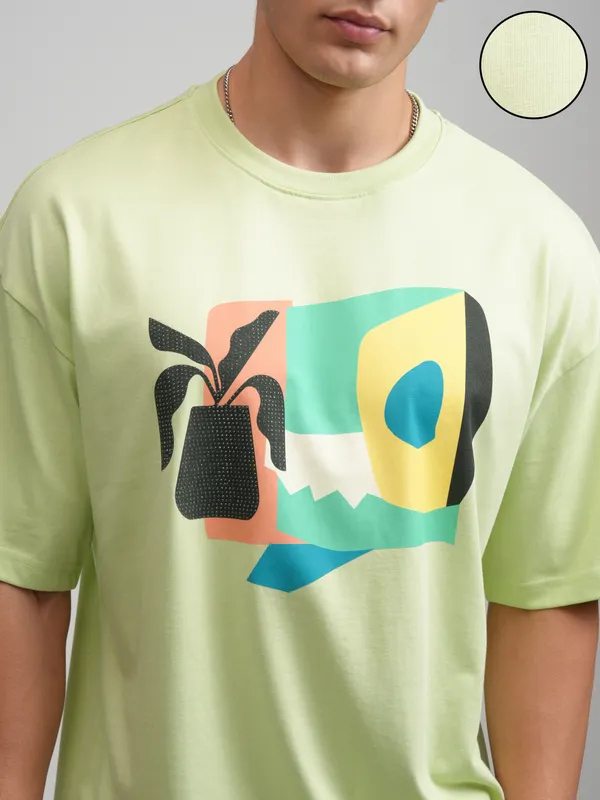 Men Printed Round Neck Oversized Fit T-Shirt