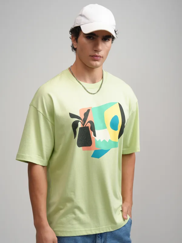 Men Printed Round Neck Oversized Fit T-Shirt