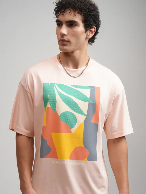 Men Printed Round Neck Oversized Fit T-Shirt