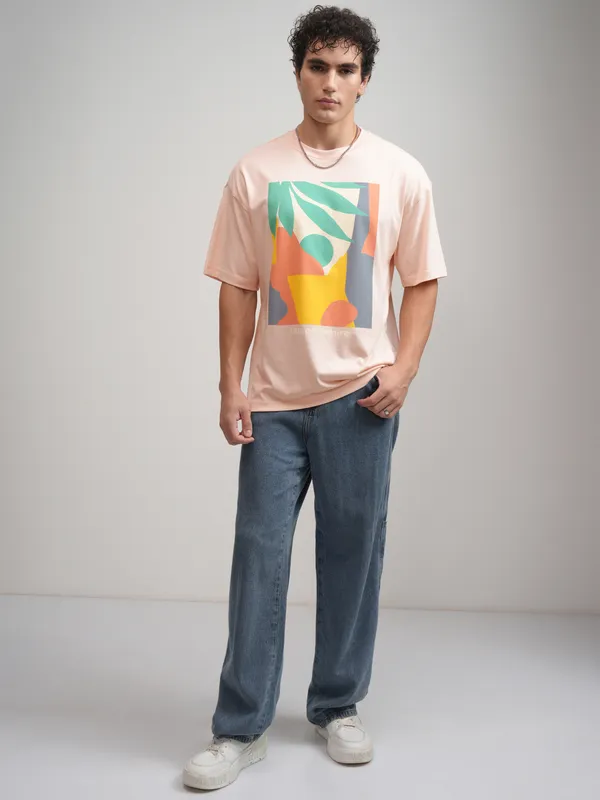 Men Printed Round Neck Oversized Fit T-Shirt