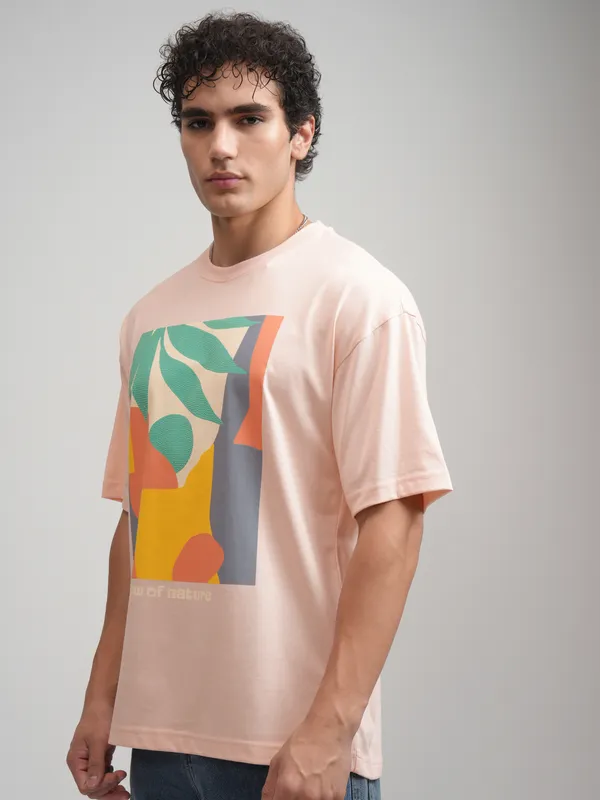 Men Printed Round Neck Oversized Fit T-Shirt