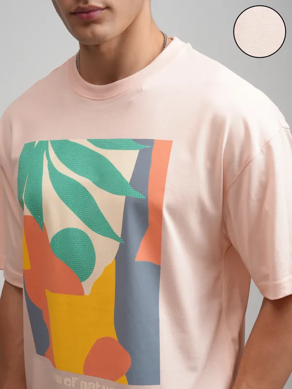 Men Printed Round Neck Oversized Fit T-Shirt