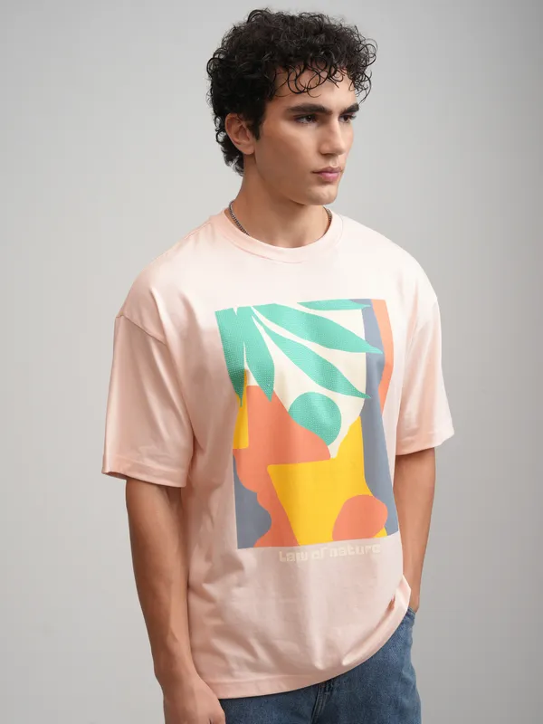 Men Printed Round Neck Oversized Fit T-Shirt