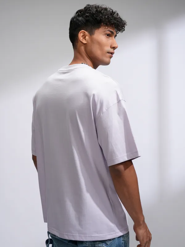 Highlander Men Mauve Printed Round Neck Oversized Fit T-Shirt