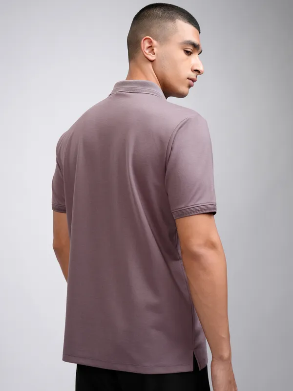 Highlander Men Mauve Solid Polo Collar T-Shirt