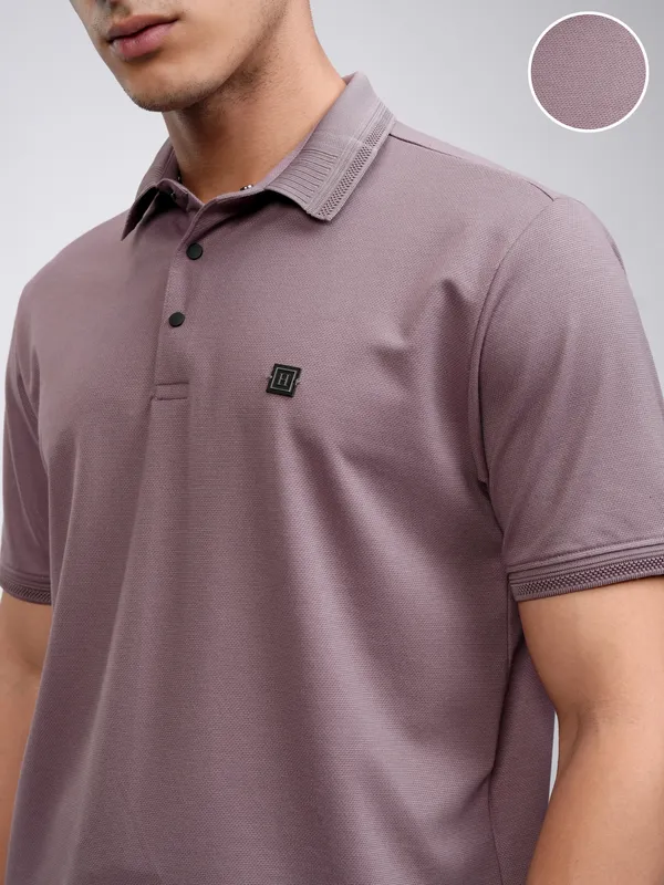 Highlander Men Mauve Solid Polo Collar T-Shirt