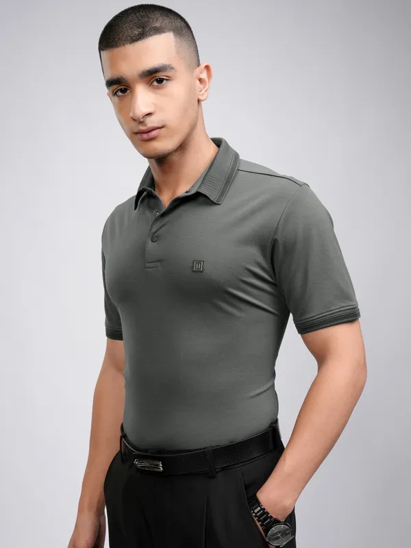 Self Design Polo Collar T-Shirt