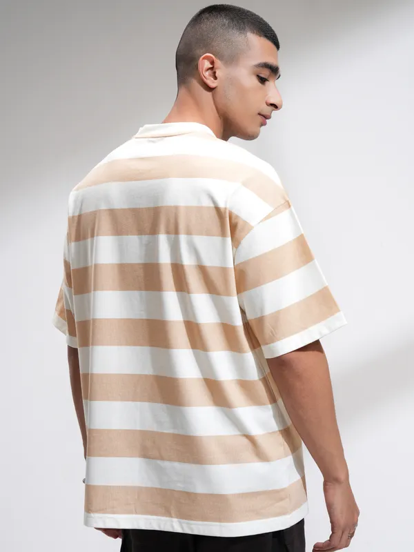 Highlander Men Beige Printed Round Neck Oversized Fit T-Shirt