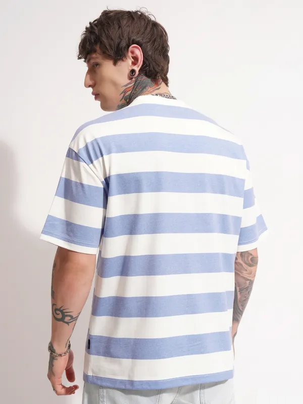 Highlander Men Blue Printed Round Neck Oversized Fit T-Shirt