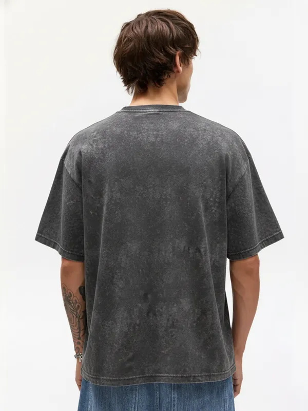 Highlander Men Grey Self Design Round Neck Oversized Fit T-Shirt